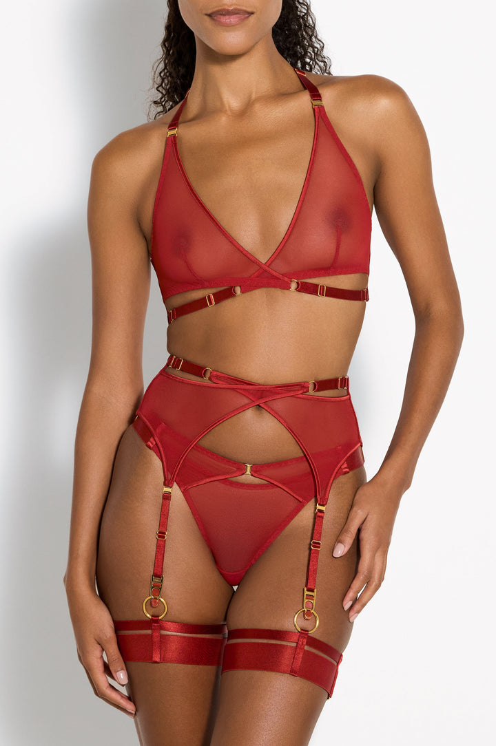 Bordelle Signature Mesh Wrap Suspender Burnt Red
