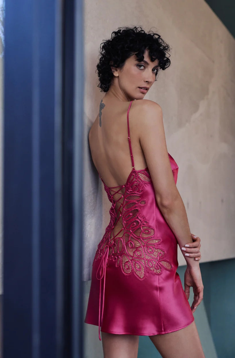 Marjolaine Barbara Silk Nightdress Magenta