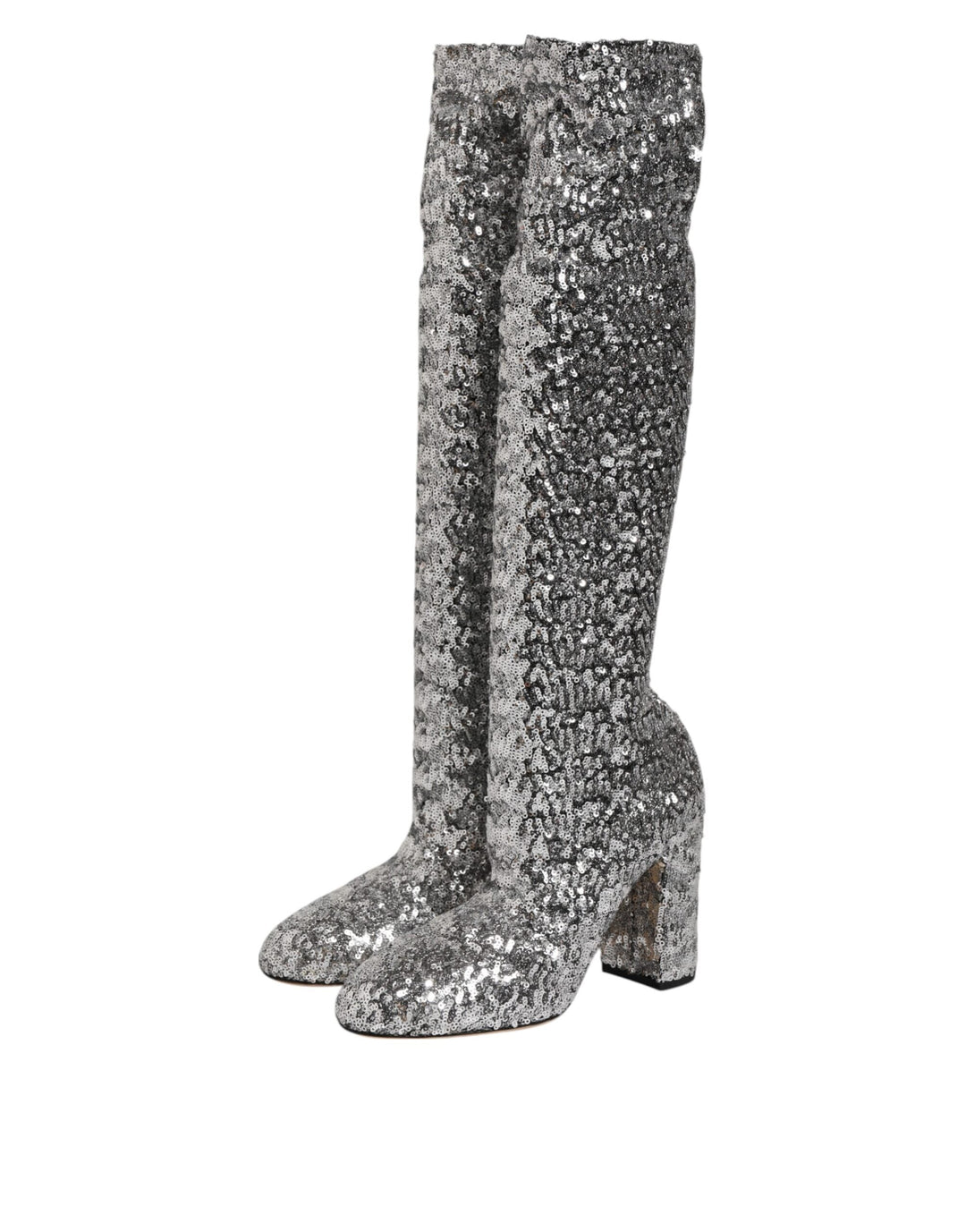 Dolce & Gabbana Shoes Silver Sequins Glitter High Heel Boot Shoes