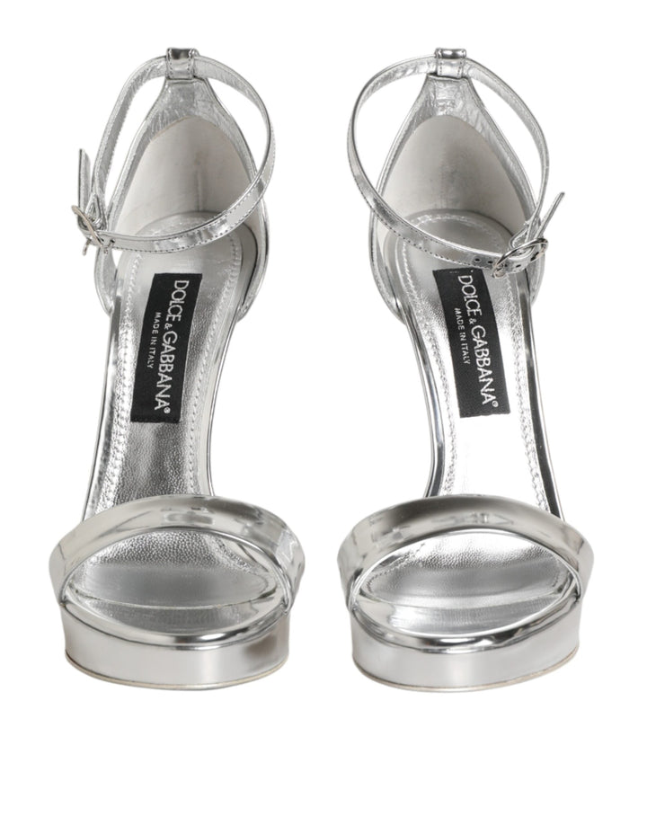 Dolce & Gabbana Silver Leather Platform Keira Sandals Shoes
