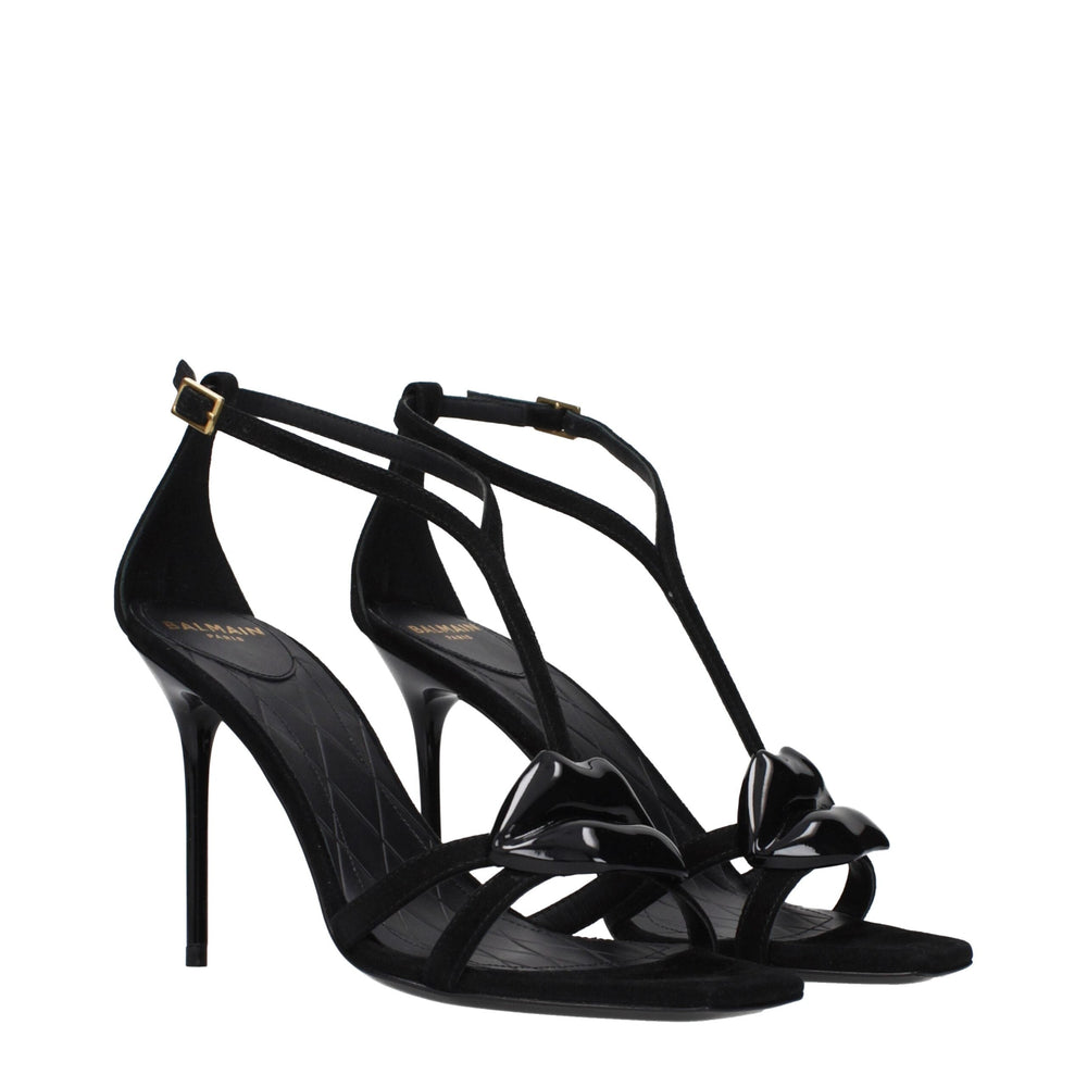 Balmain Black Leather Stiletto Heel Sandals