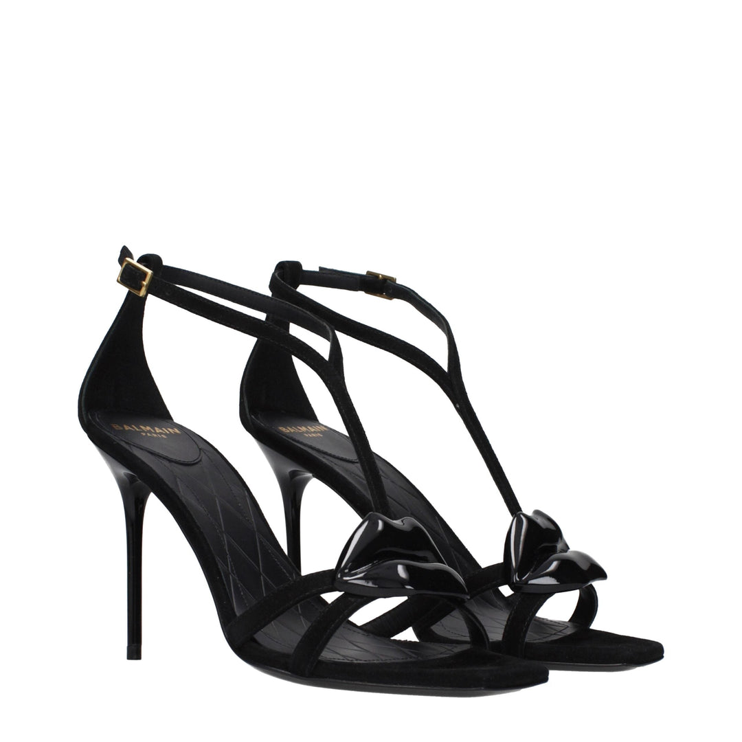 Balmain Black Leather Stiletto Heel Sandals