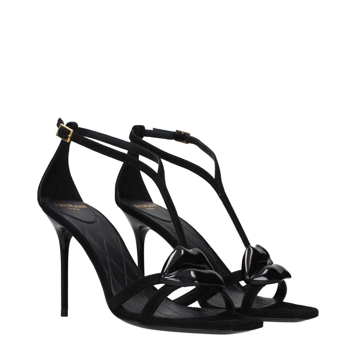Balmain Black Leather Stiletto Heel Sandals
