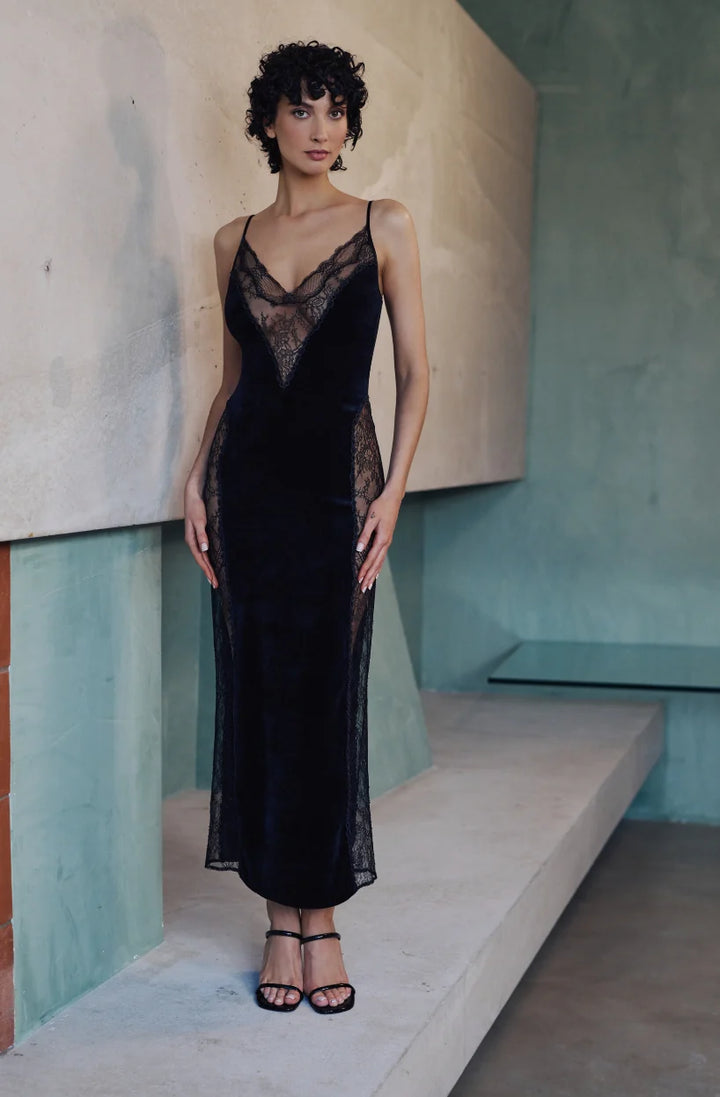 Marjolaine Billie Velvet and Lace Slip Dress