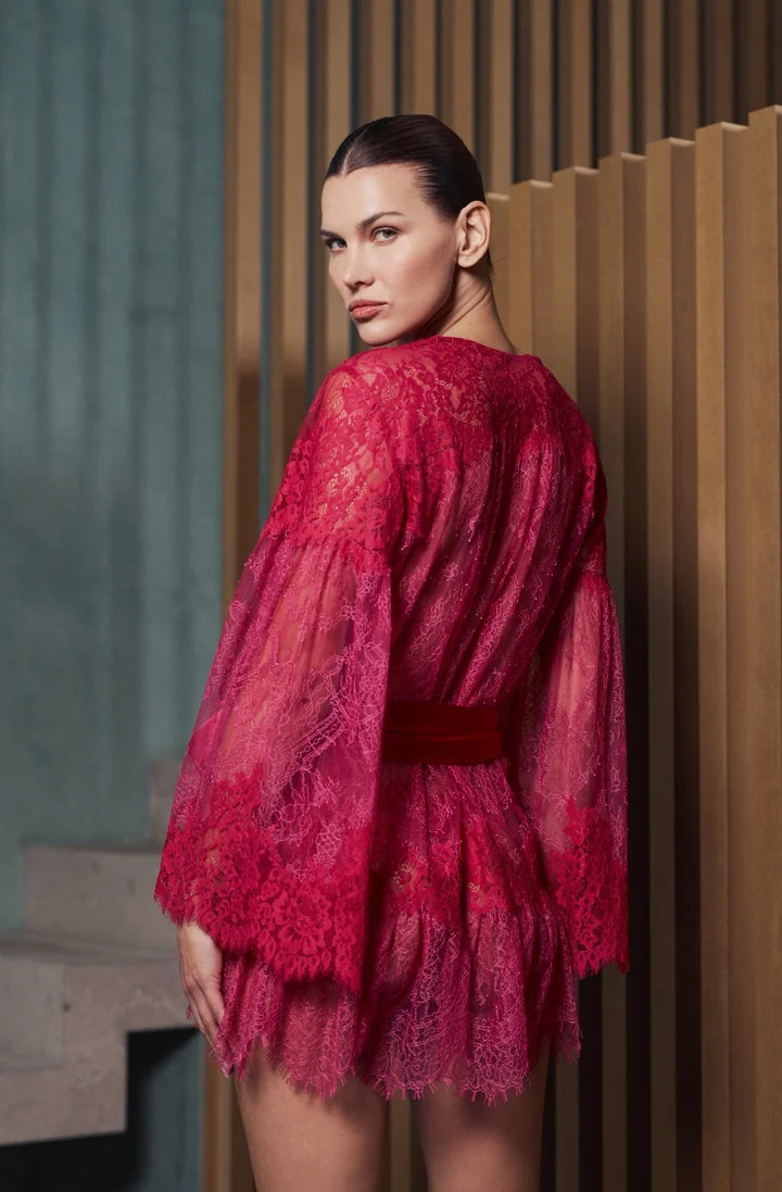 Marjolaine Brooke Short Lace Kimono Magenta