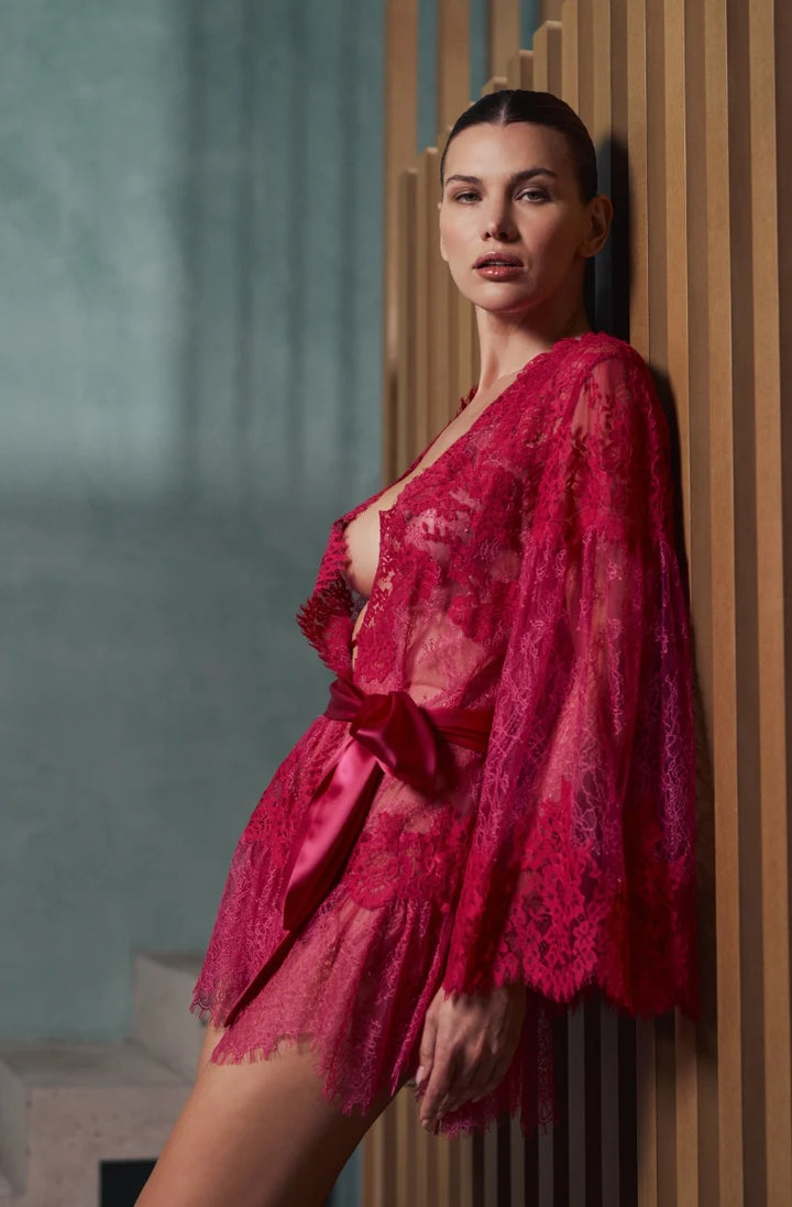 Marjolaine Brooke Short Lace Kimono Magenta