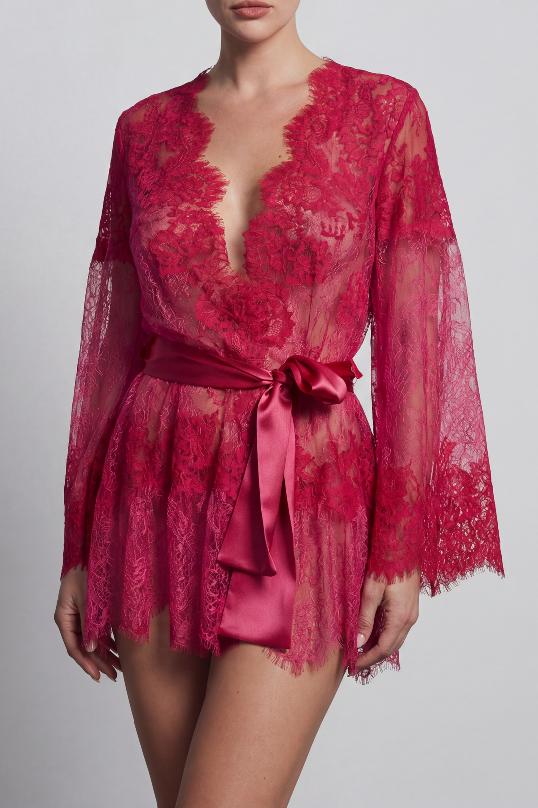 Marjolaine Brooke Short Lace Kimono Magenta