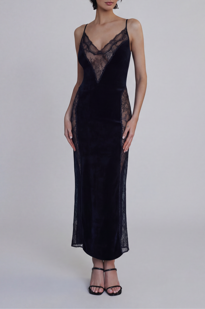 Marjolaine Billie Velvet and Lace Slip Dress