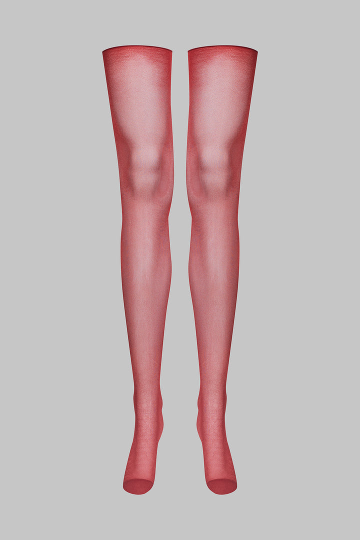 Maison Close Cut and curled sheer stockings 20D Burgundy